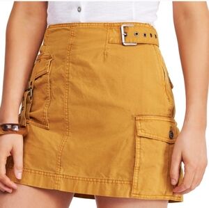 Free People Erika Utility Cargo Mini Skirt in Mustard Yellow Sz 10